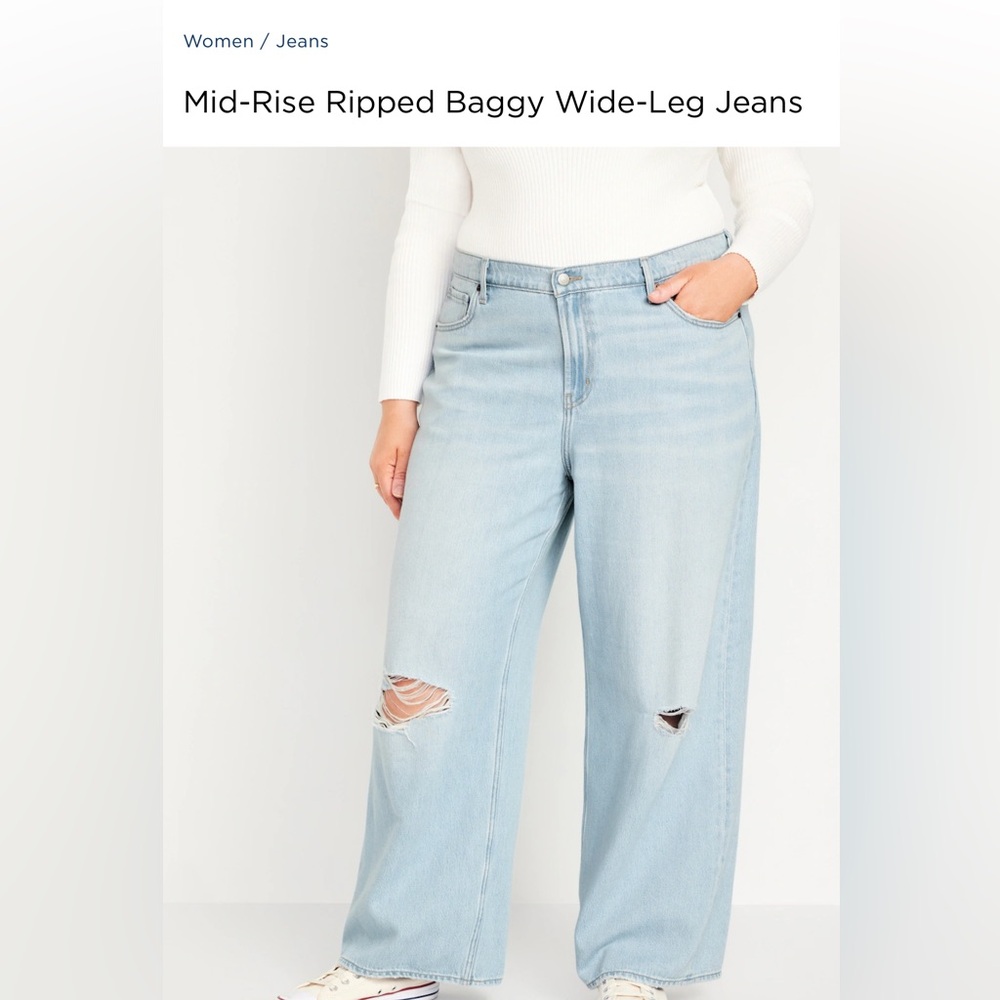 Mid rise ripped baggy wide leg jeans women’s Old Navy